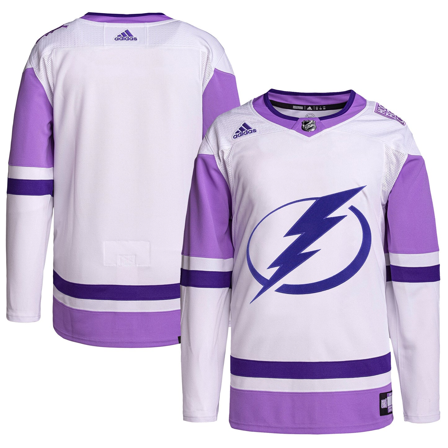 Tampa Bay Lightning adidas Hockey Fights Cancer Primegreen Authentic Blank Practice Jersey - White/Purple